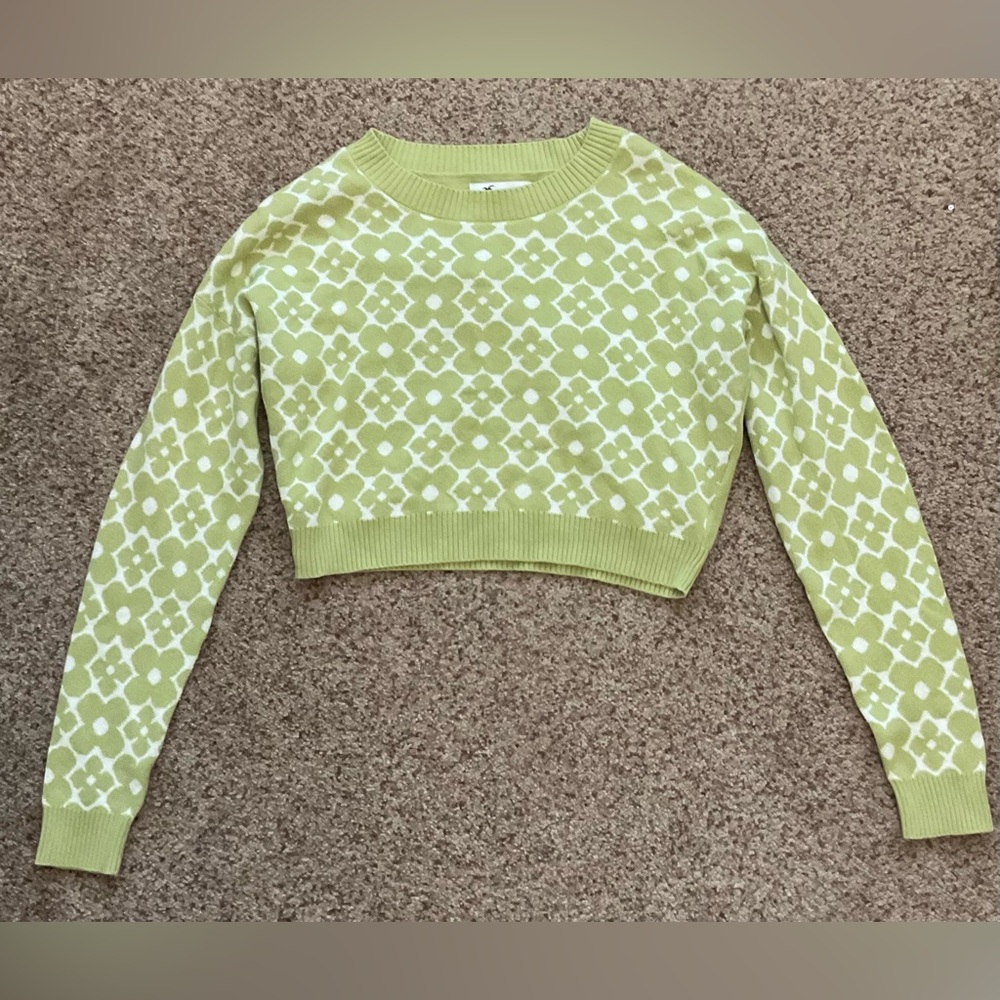 Green Patterned Cropped Sweater